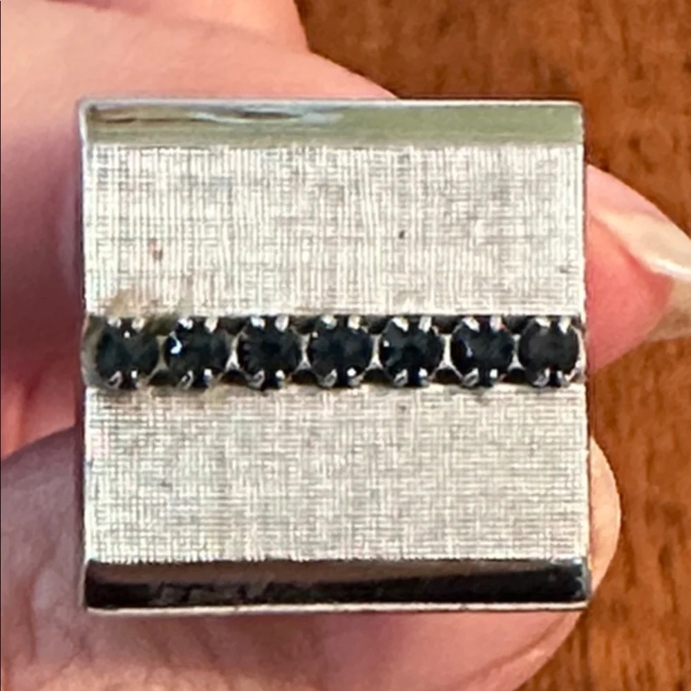 Vtg Mid‎ Century SWANK Square Silver  Tone Cufflinks with Dark Navy Rhinestones